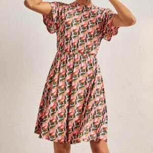 Boden Flutter Sleeve Jersey Dress - Abstract Floral
